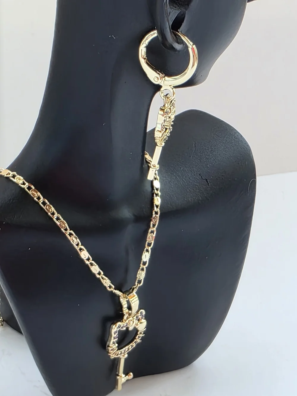 3-Piece 18K Gold Plated Hello Kitty Key Necklace & Earrings Jewelry Set (NWT)